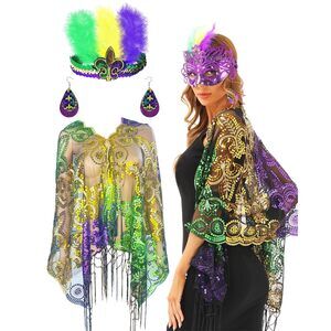 6117 Mardi Gras Shawl Scarf Sequin Mardi Gras Outfit For
